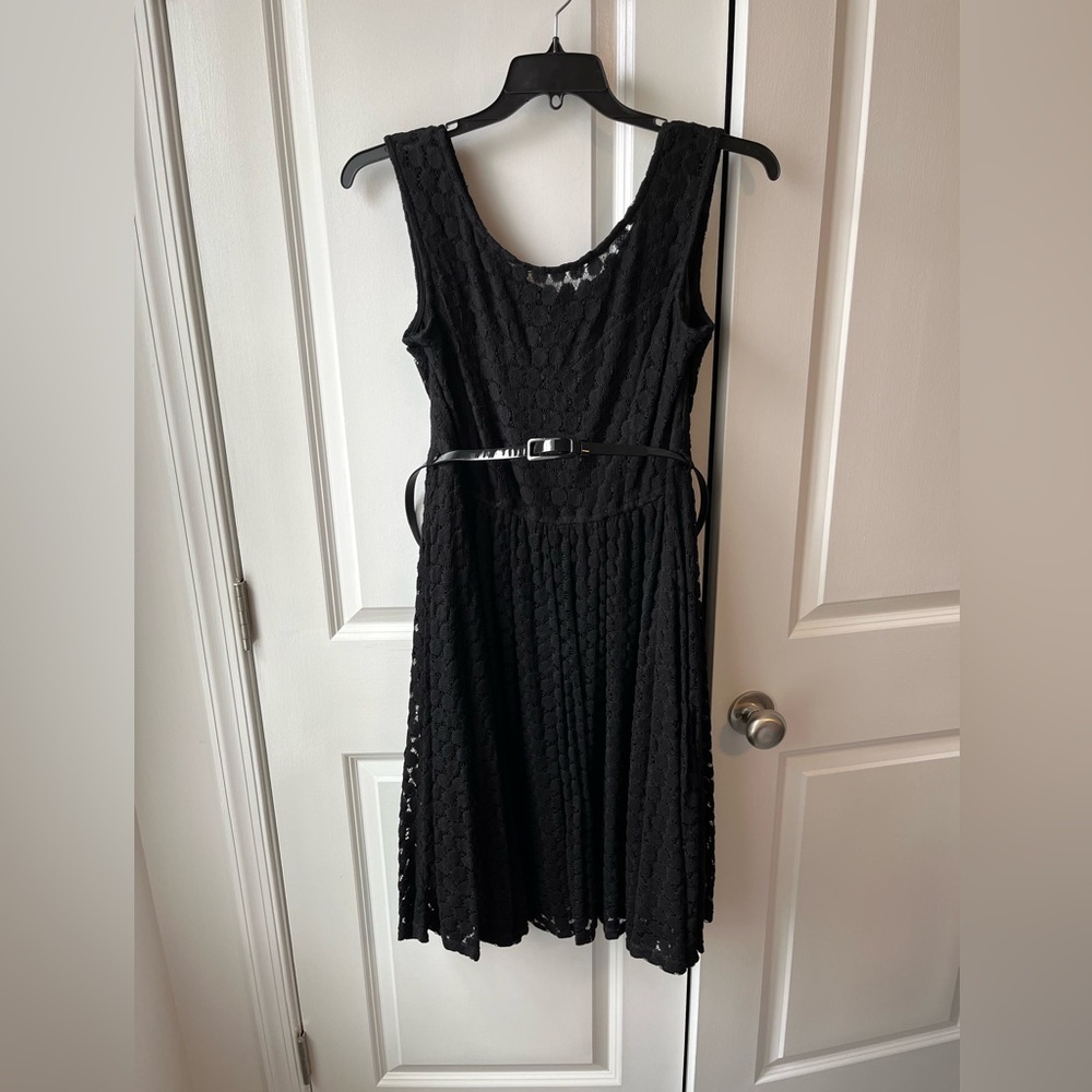 City Chic Black Lace Midi Dress With Patent Leather Belt